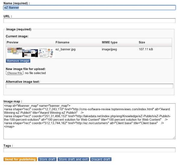 Editing the Banner object - eZ Publish